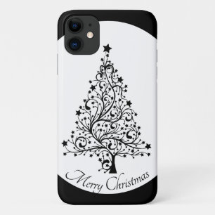 Dubbele zwarte en witte minimale kerstbomen iPhone 11 hoesje