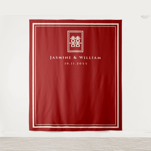 Dubbelgeluk Chinese bruiloft foto achtergrond Wandkleed (Voorkant)