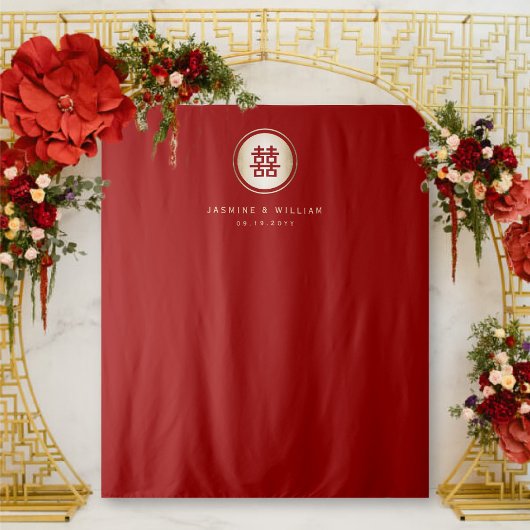 Dubbelgeluk Chinese bruiloft foto achtergrond Wandkleed