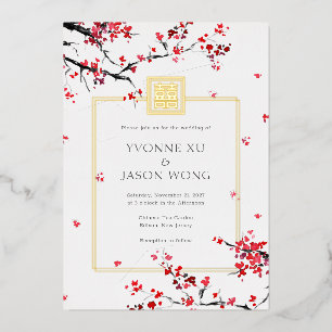 Dubbelgeluk Chinese rode legante bruiloft Folie Uitnodiging