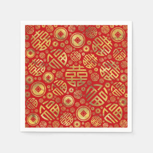 Dubbelgeluk en patroon van Chinese munten Servet