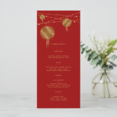 Dubbelgeluk gouden lampions Rode Chinese bruiloft Menu (Staand voorkant)