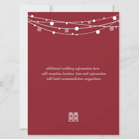 Dubbelgeluk Lantaarns Chinees huwelijk nodigt uit Kaart (Achterkant)
