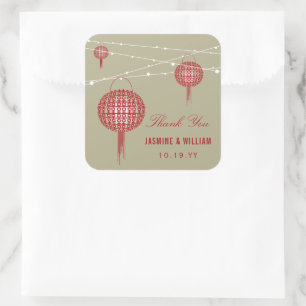 Dubbelgeluk Lantaarns Chinees huwelijk Vierkante Sticker