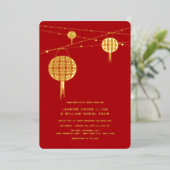 Dubbelgeluk Lantaarns stijlvolle Chinese bruiloft Folie Uitnodiging (Staand Voorkant)