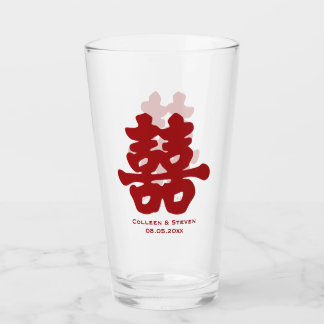 Dubbelgeluk rode gele Chinees huwelijk Glas