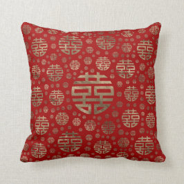 Dubbelgeluk Symbool patroon - Goud op rood Kussen