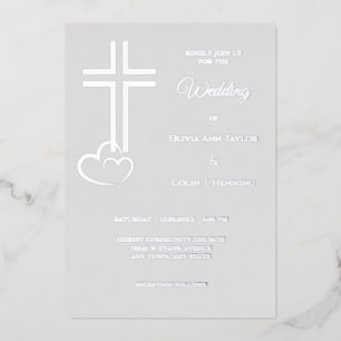 Dubbellijnse dwarsharten op zilveren bruiloft folie uitnodiging