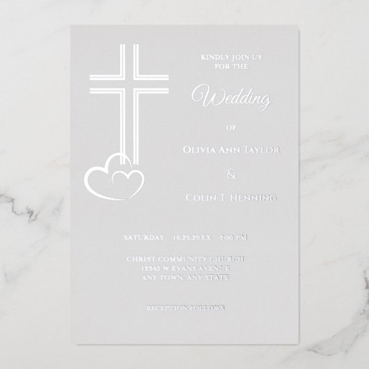 Dubbellijnse dwarsharten op zilveren bruiloft folie uitnodiging (Voorkant)