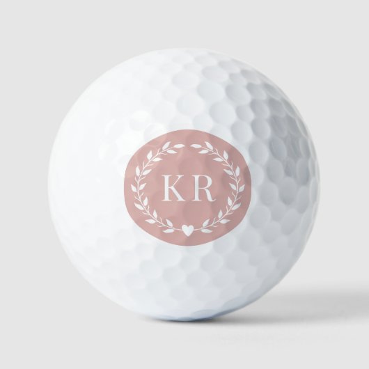 Dubbelmonogrammen Initialen Blush Roze Laurel Golfballen (Voorkant)