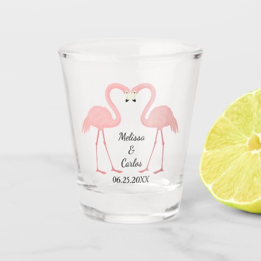 Dubbelroze Flamingo Wedding Keepomwille Shot Glas (Voorkant)