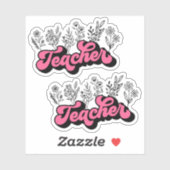 Dubbelroze Retro Teacher Wildflower Vinyl Sticker (Vel)