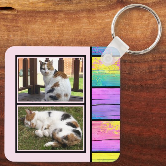 Dubbelzijdig 2 foto's voegen roze initialen toe sleutelhanger (Achterkant)