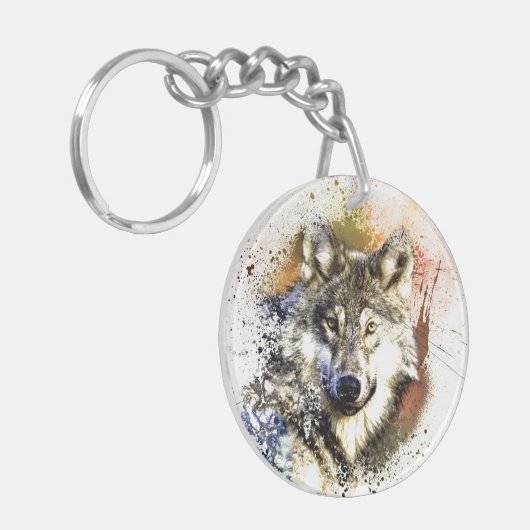 Dubbelzijdig acrylische Sleutelhanger (wolf) (Voorkant Links)