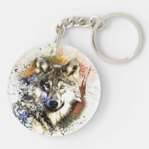Dubbelzijdig acrylische Sleutelhanger (wolf)