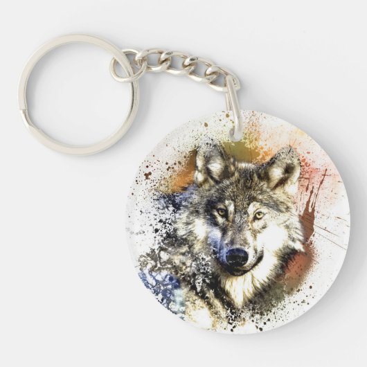 Dubbelzijdig acrylische Sleutelhanger (wolf) (Voorkant)