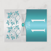 Dubbelzijdig Aqua en zilver Bloemen Tafel Nummer Briefkaart (Voorkant)
