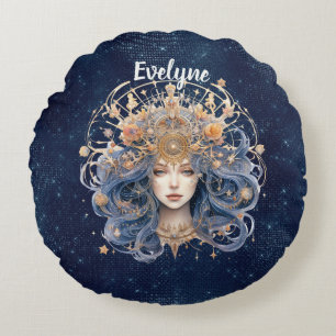 Dubbelzijdig artsy Vigro teken en aangepaste naam Rond Kussen