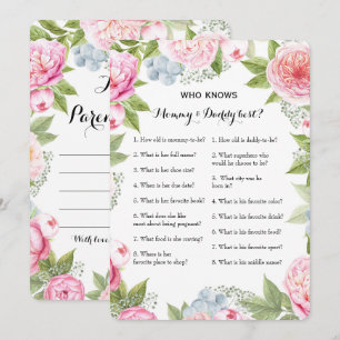 Dubbelzijdig Baby shower game- advies   Wie weet Kaart