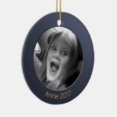 Dubbelzijdig Blauw 2 x Aangepaste Foto en Tekst Keramisch Ornament (Rechts)