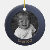 Dubbelzijdig Blauw 2 x Aangepaste Foto en Tekst Keramisch Ornament (Achterkant)