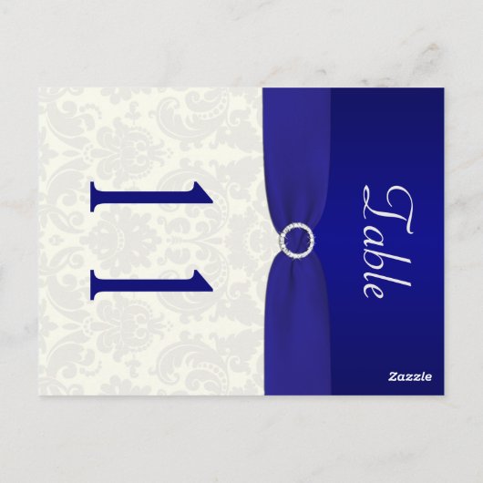 Dubbelzijdig Blauw en Ivoor Damast Tafelnummer (Achterkant)