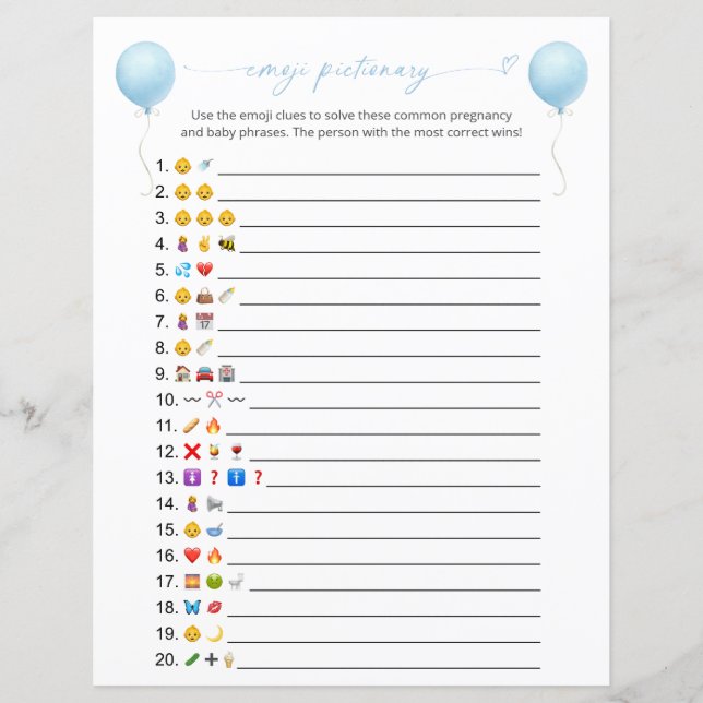 Dubbelzijdig Blue Balloon Emoji Pictionary Game (Voorkant)