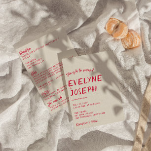 Dubbelzijdig handgeschreven kleurrijke moderne bru kaart