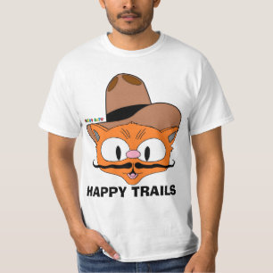 Dubbelzijdig HAPPY TRAILS Cartoon snor kat T-shirt