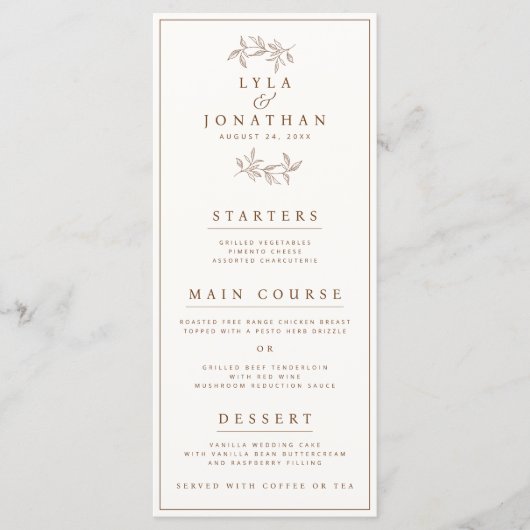 Dubbelzijdig ivoor & roest bruiloft bar/diner menu (Voorkant)