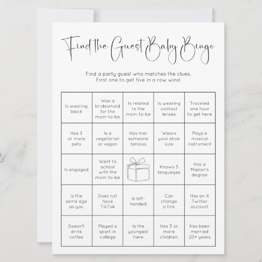 Dubbelzijdig Modern Script Baby shower Bingo spel Kaart (Voorkant)