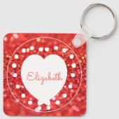 Dubbelzijdig monogram koraal Glitter White Heart Sleutelhanger (Achterkant)