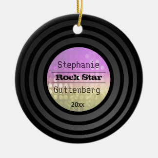 Dubbelzijdig retrovinylroze discolideenstand keramisch ornament