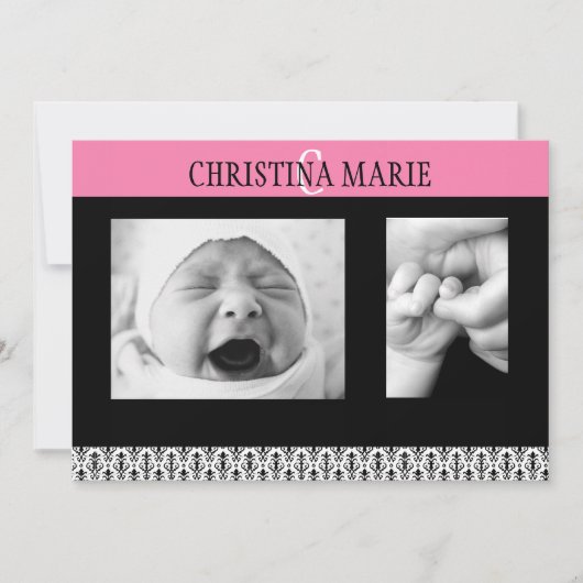 Dubbelzijdig roze en zwart Damask Aankondiging (Voorkant)