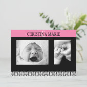 Dubbelzijdig roze en zwart Damask Aankondiging (Staand voorkant)