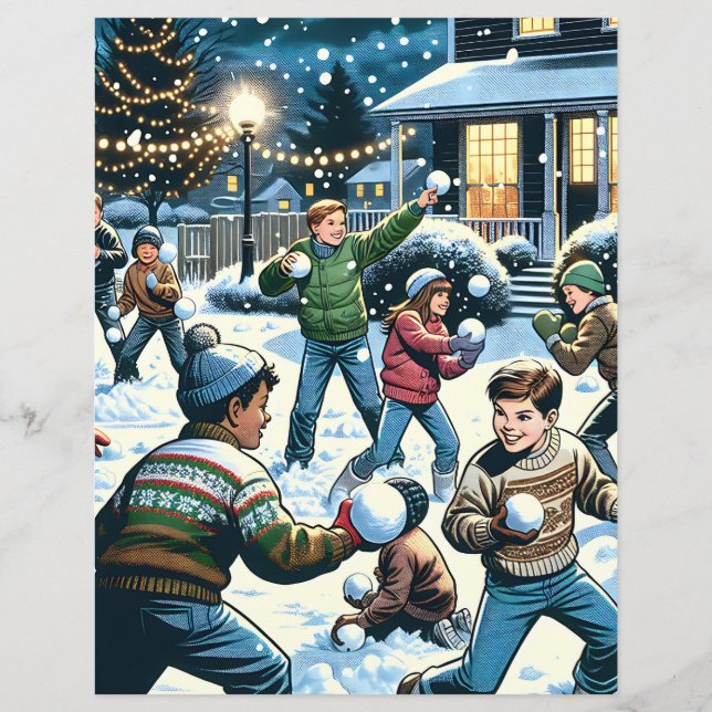 Dubbelzijdig Sneeuwbal Vecht Scrapbook Papier (Voorkant)