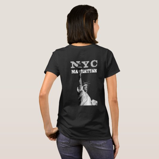 Dubbelzijdig vingerafdrukvrijheidsbeeld Manhattan T-shirt (Achterkant volledig)