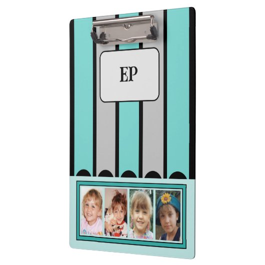 Dubbelzijdig voeg initialen 8 foto's grijze munt t klembord (Links)