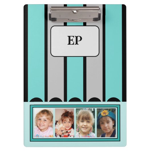 Dubbelzijdig voeg initialen 8 foto's grijze munt t klembord (Voorkant)