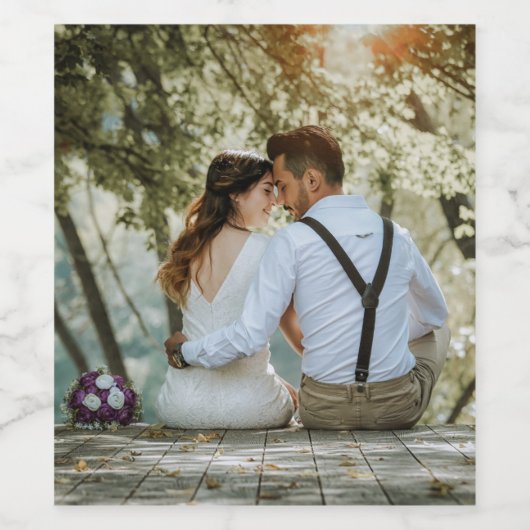 Dubbelzijdig Voeg uw eigen aangepaste trouwfoto to Wijn Etiket (Enkel label)