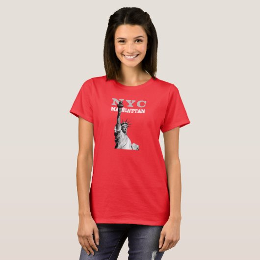 Dubbelzijdig vrijheidsbeeld Manhattan New York T-shirt (Voorkant volledig)
