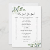 Dubbelzijdig zei hij dat ze zei Vrijgezellenfeest Kaart (Voorkant)