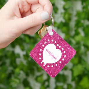 Dubbelzijdig zwart monogram roze glitter wit hart sleutelhanger