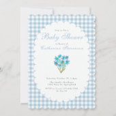 Dubbelzijdige Baby Shower Uitnodiging Blauwe Bloem (Voorkant)