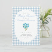 Dubbelzijdige Baby Shower Uitnodiging Blauwe Bloem (Staand voorkant)