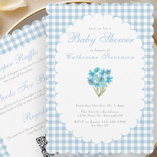 Dubbelzijdige Baby Shower Uitnodiging Blauwe Bloem
