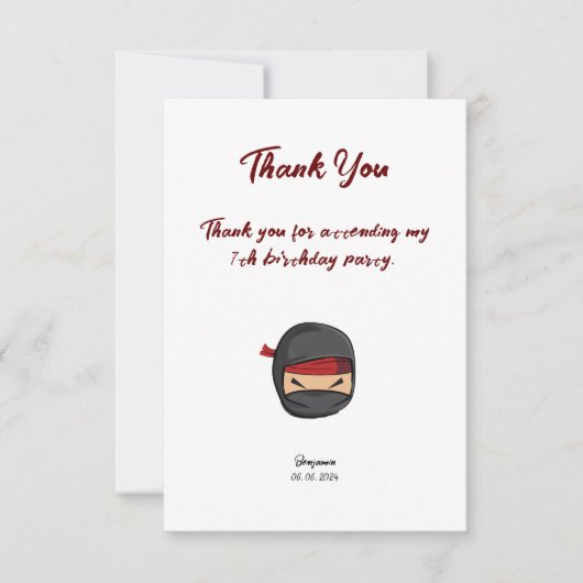 Dubbelzijdige bewerkbare ninja-thema bedankkaart (Voorkant)