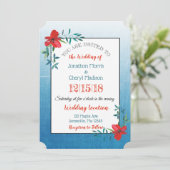 Dubbelzijdige Blauwe & Rode Bloem Uitnodiging voor (Staand voorkant)