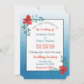 Dubbelzijdige Blauwe & Rode Bloem Uitnodiging voor (Voorkant)