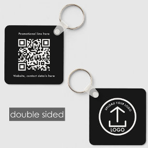 Dubbelzijdige Business Logo Text QR Code Zwart Sleutelhanger